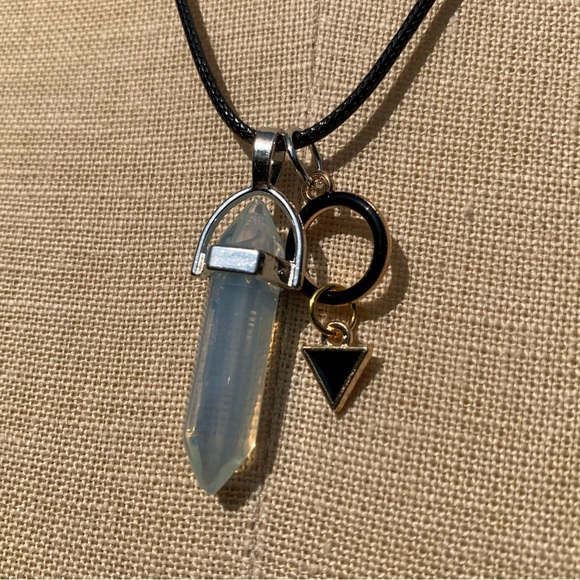 Handmade Dagger Opalite Resin Crystal Amulet Necklace & Triangle & Circle Charm - Picture 4 of 13